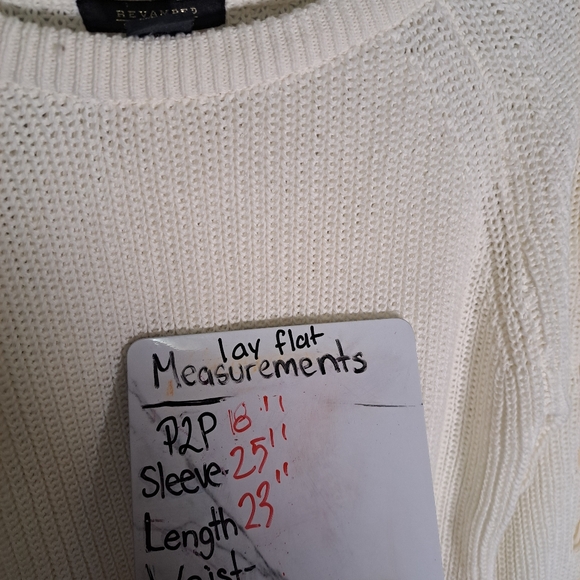 Revamped Off-white Knit Long Sleeve Sweatshirt with Bow on Sleeves Size Large - Picture 9 of 9